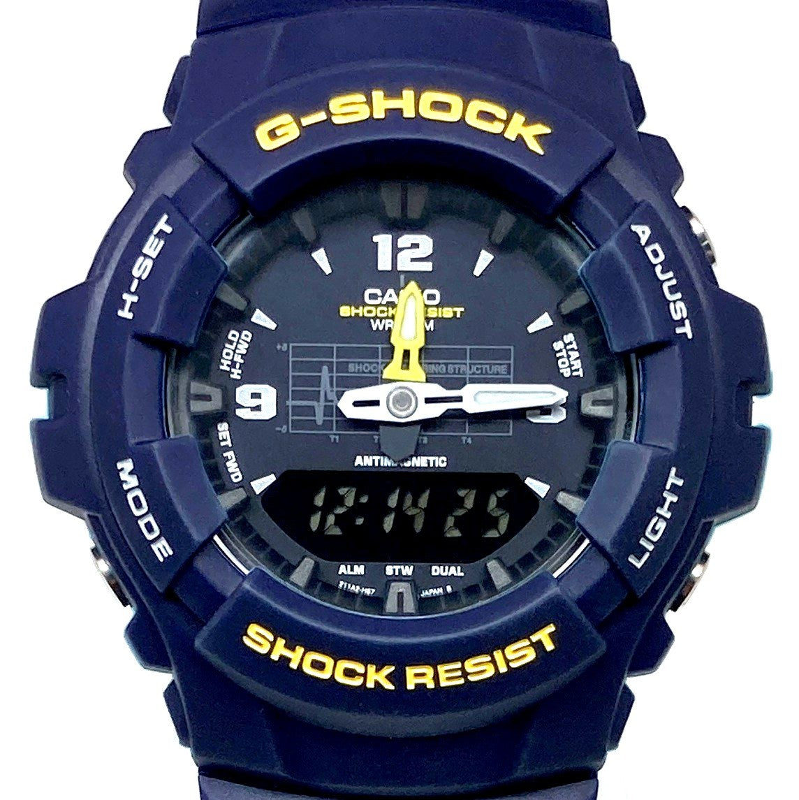G-100-2BM アナデジ イエローロゴ ネイビーカラーモデル